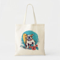 A beach loving bulldog catching some waves