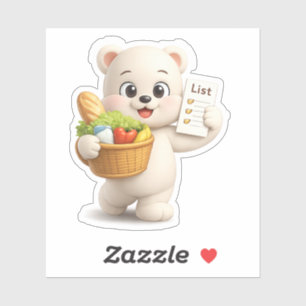 A bear character carrying a basket of vegetables a