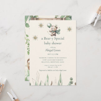 A Bear-y Special Cream Baby Shower  Invitation