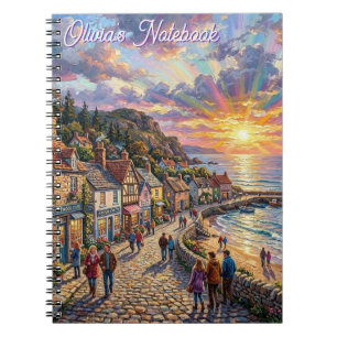 A Beautiful Beach Village Boardwalk at Sunset Notebook