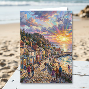 A Beautiful Beach Village Boardwalk   Birthday Card