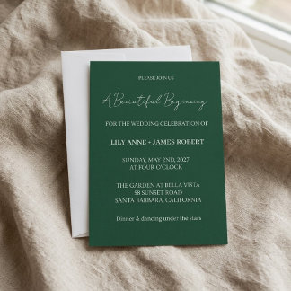 A Beautiful Beginning Simple Script Wedding Invitation