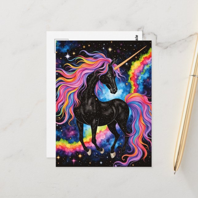A Beautiful Black Unicorn  Postcard (Front/Back In Situ)