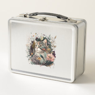 A beautiful cat WITH bouquet of roses for cat love Metal Lunch Box