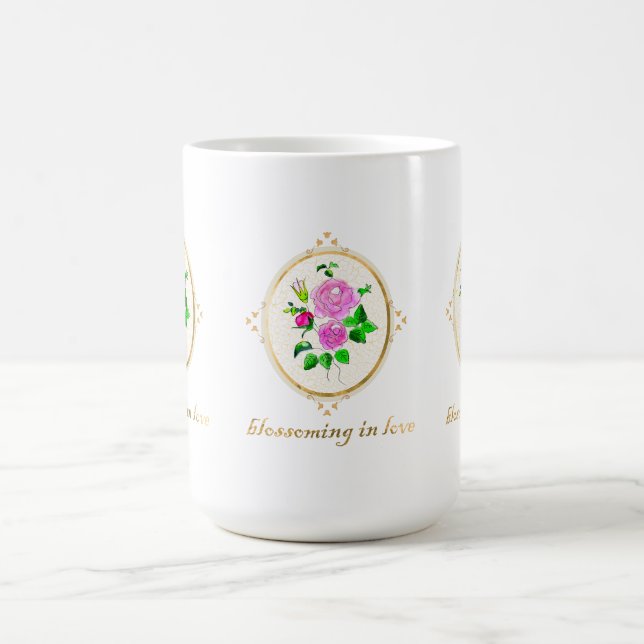 a beautiful ceramic mag with rose design coffee mug (Center)