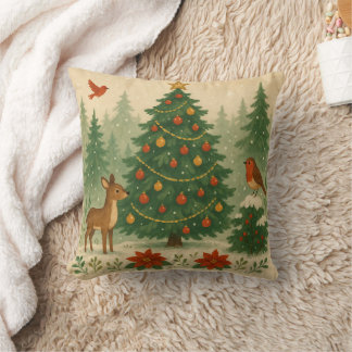 A beautiful Christmas tree in nature Throw Pillow
