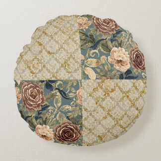 A Beautiful Combination of Floral and Motif Patter Round Pillow