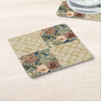 A Beautiful Combination of Floral and Motif Patter Square Paper Coaster