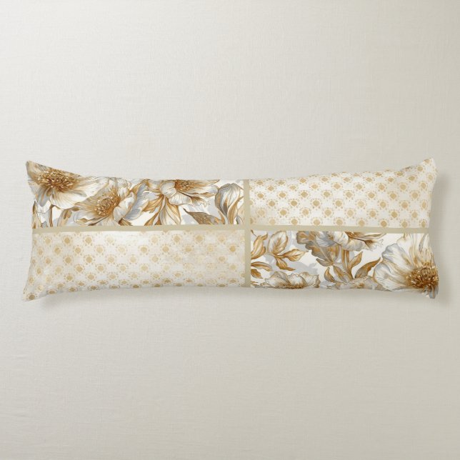 A Beautiful Combination of Flowers ,Gold Dots Art  Body Pillow (Front)