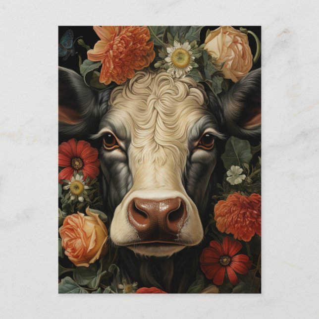 A Beautiful Cow in the Flowers Postcard (Front)
