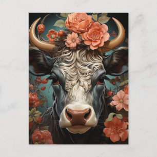 A Beautiful Cow in the Flowers Postcard