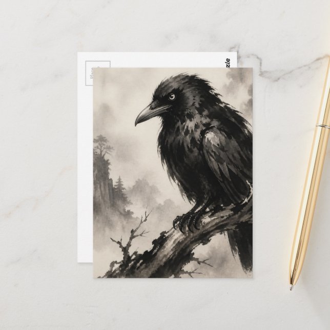 A Beautiful Crow On a Branch Postcard (Front/Back In Situ)