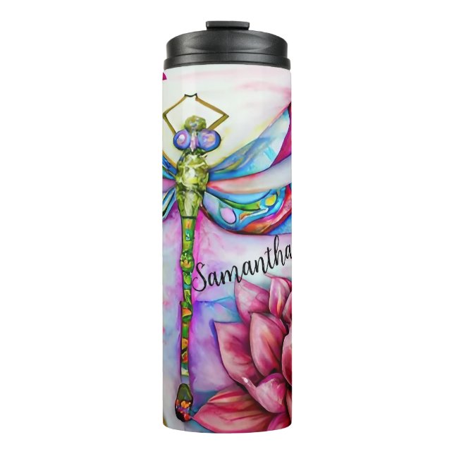 A Beautiful Day, Watercolor Dragonfly, Personalize Thermal Tumbler (Front)
