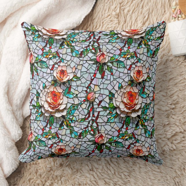 A Beautiful Faux Mosaic Floral Pattern Throw Pillow (Blanket)