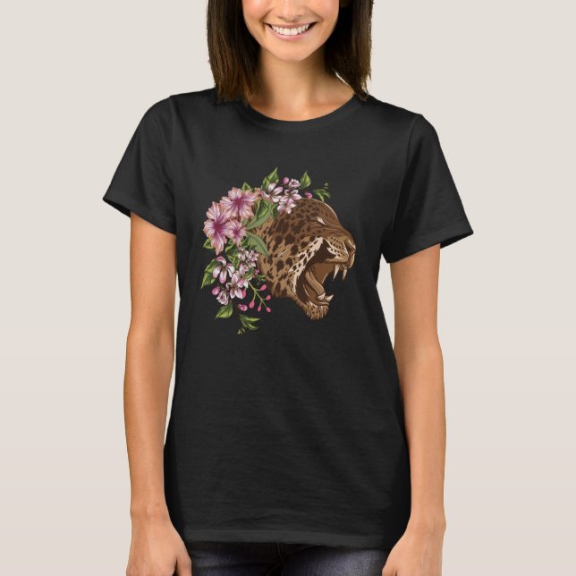 A Beautiful Florals On Leopard Head Simple T-Shirt (Front)