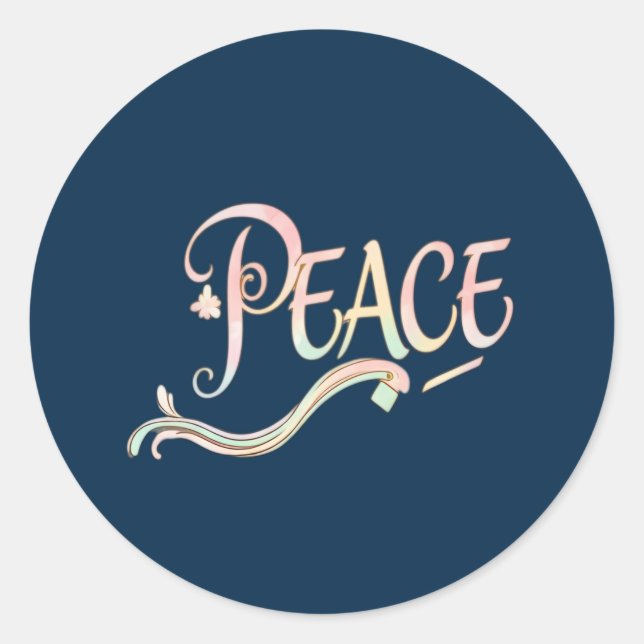 A beautiful, flowing script of the word "Peace" fe Classic Round Sticker (Front)