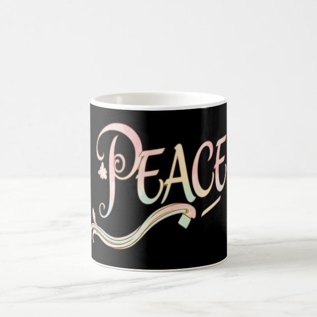 A beautiful, flowing script of the word "Peace" fe Coffee Mug (Center)