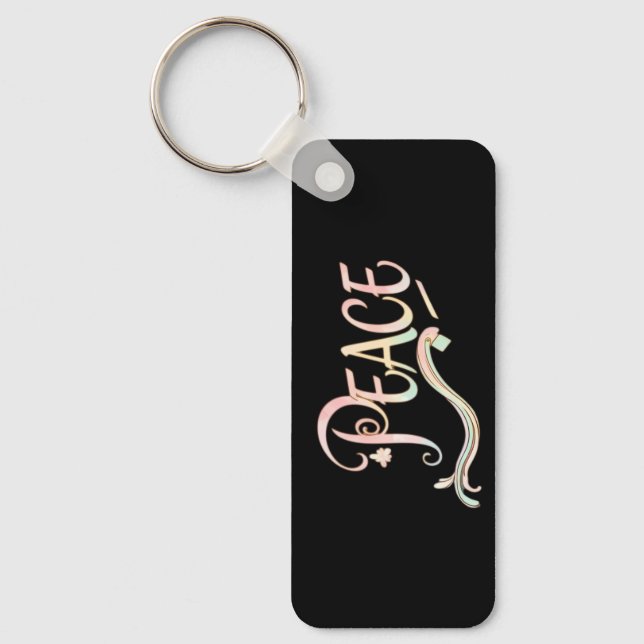 A beautiful, flowing script of the word "Peace" fe Keychain (Front)