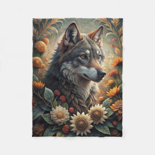 A Beautiful Forest Wolf Fleece Blanket