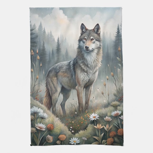 A Beautiful Forest Wolf Kitchen Towel (Vertical)