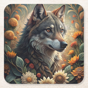A Beautiful Forest Wolf Square Paper Coaster