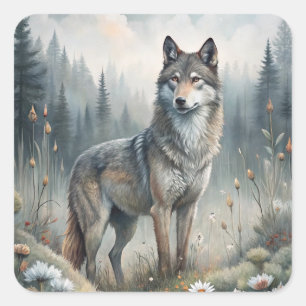 A Beautiful Forest Wolf Square Sticker