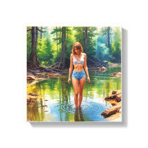 A Beautiful Girl in pond oil colour Painting