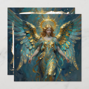 A Beautiful Gold and Turquoise Angel Blank Card