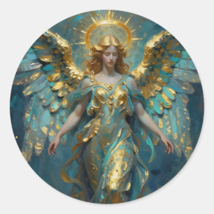 A Beautiful Gold and Turquoise Angel Classic Round Sticker