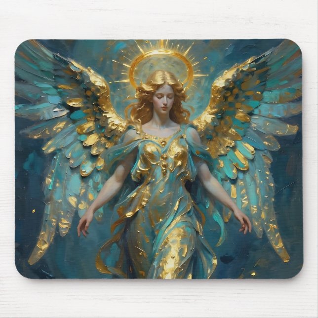 A Beautiful Gold and Turquoise Angel  Mouse Pad (Front)