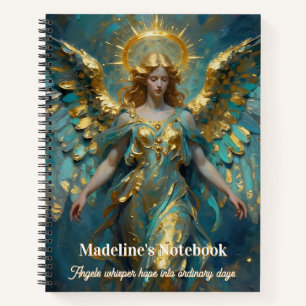A Beautiful Gold and Turquoise Angel Personalized Notebook