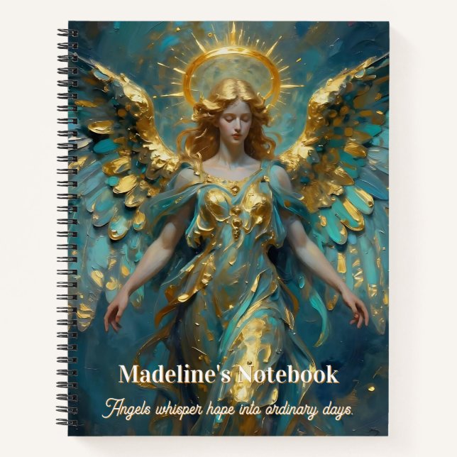 A Beautiful Gold and Turquoise Angel Personalized Notebook (Front)