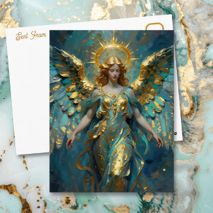 A Beautiful Gold and Turquoise Angel Postcard