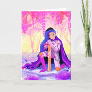 A beautiful lady knight with blue hair postcard