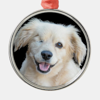 A beautiful one eyed dog. metal ornament