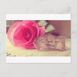 A Beautiful Pink Rose Says I-Love-You-Mom Birthday Postcard