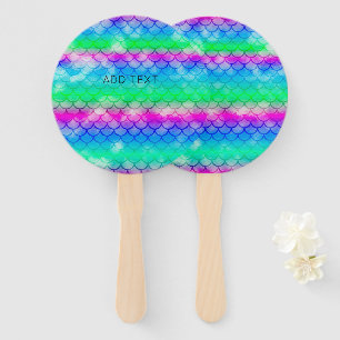 A beautiful range of mermaid-style colours hand fan