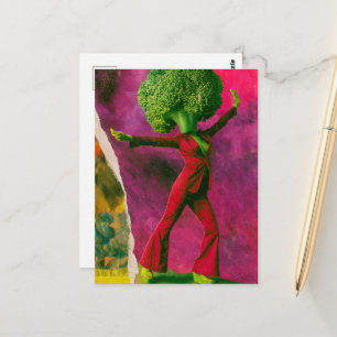 A beautiful retro dancing broccoli postcard