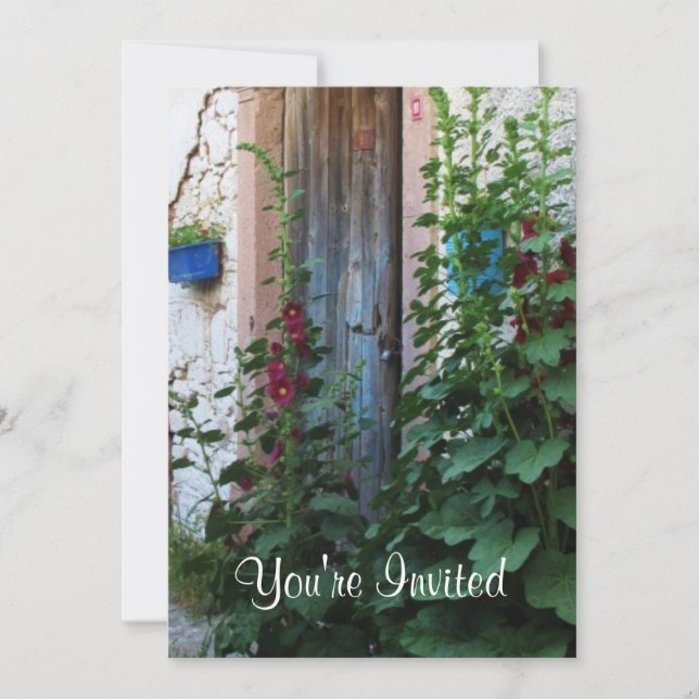 A beautiful rustic old blue door in CRETE, Greece Invitation (Front)