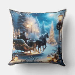 A Beautiful Sleigh Ride With Santa Throw Pillow