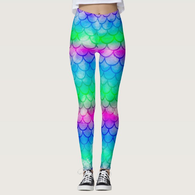 A beautiful spectrum of mermaid colours leggings (Front)