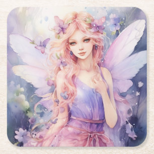 A Beautiful Spring Fairy Square Paper Coaster
