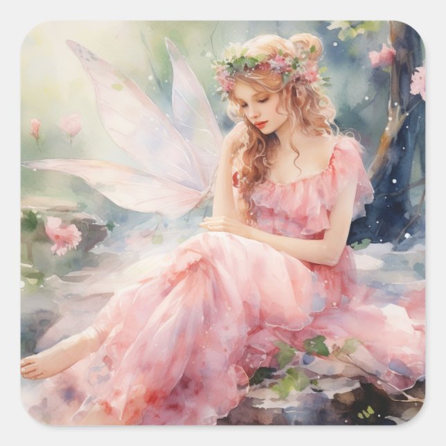 A Beautiful Spring Fairy Square Sticker (Front)
