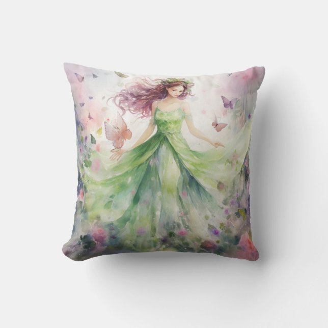 A Beautiful Spring Fairy Throw Pillow (Front)
