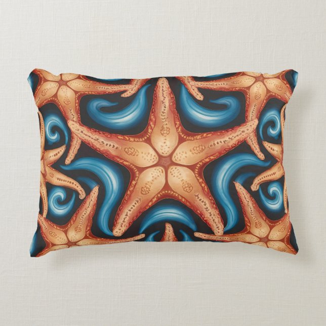 A beautiful starfish on blue accent pillow (Front)