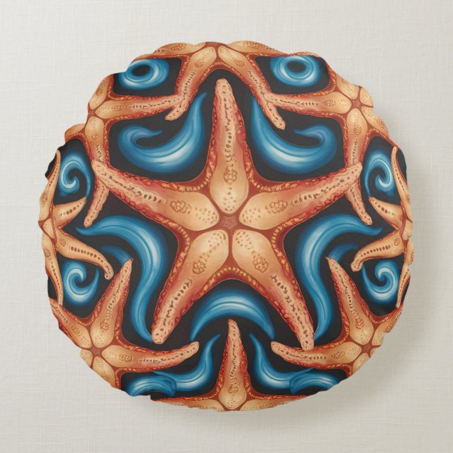 A beautiful starfish on blue round pillow (Front)