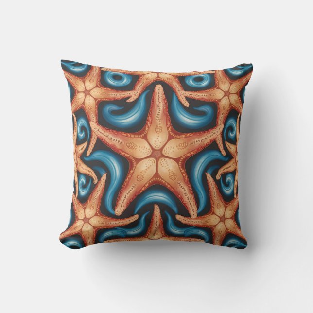A beautiful starfish on blue throw pillow (Front)