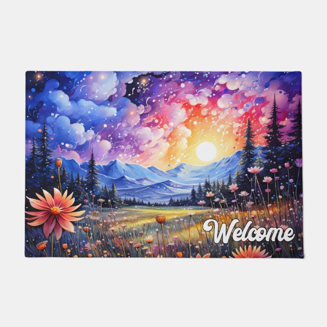 A Beautiful Starry Night Illustration Doormat (Front)