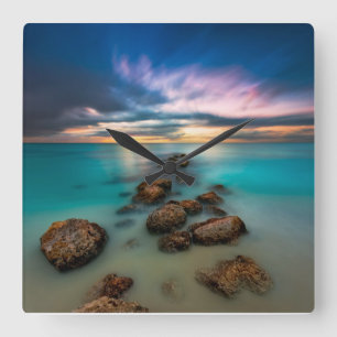 A Beautiful Sunset Over Grace Bay   Turks & Caicos Square Wall Clock