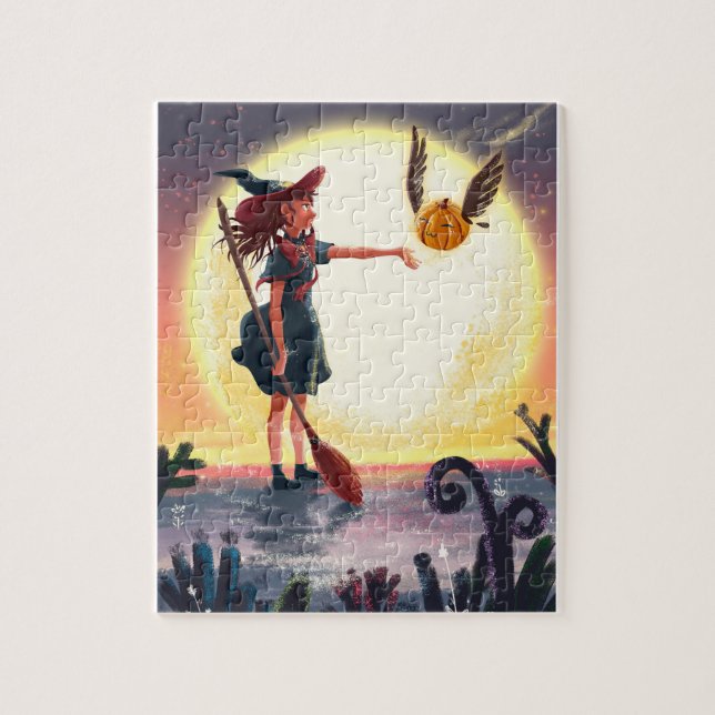A Beautiful Teen Witch Is Seen With Her Broom Jigsaw Puzzle (Vertical)